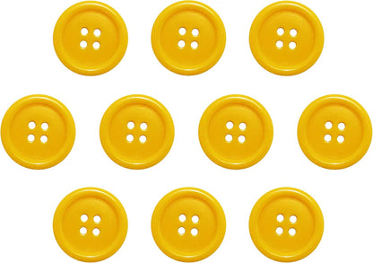 Buttons 1 Inch (1”) 4 Hole 10 Pieces - White Black Clear - Sewing Crafts Replacement Button -Perfect for Crafts, Coats, Shirts, Pants, Shorts, Cardigans, Blazers, Skirts (Yellow)