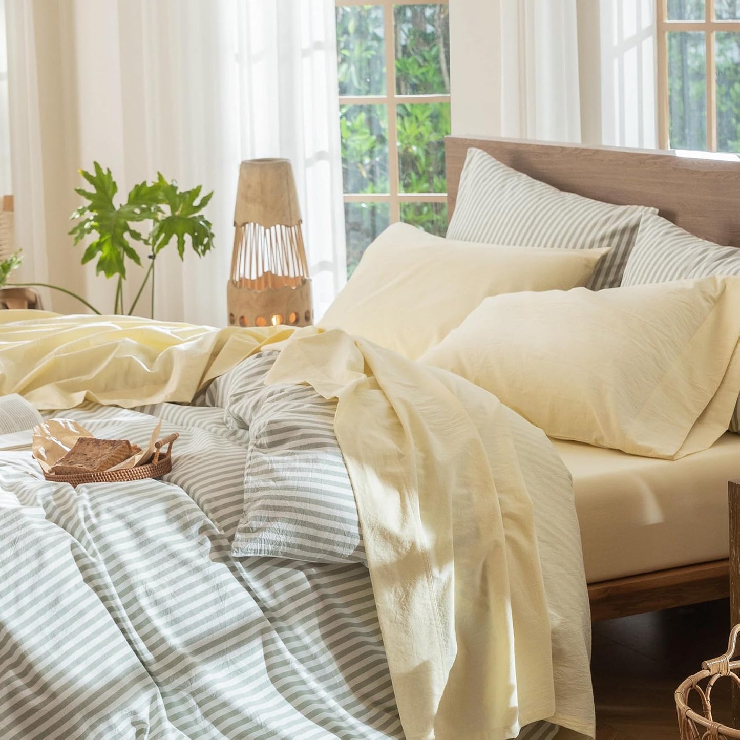 Sheet Set 100% Washed Cotton Linen-Like Extra Deep Pocket Queen | Relaxed Linen-like Texture. Soft, Breathable & Lightweight Comfort. 15–19" Extra Deep Pocket with All-around Elastic