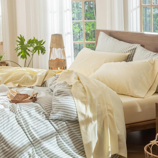 Sheet Set 100% Washed Cotton Linen-Like Extra Deep Pocket Queen | Relaxed Linen-like Texture. Soft, Breathable & Lightweight Comfort. 15–19" Extra Deep Pocket with All-around Elastic