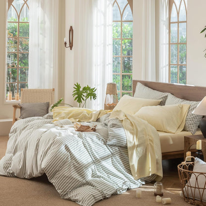 Sheet Set 100% Washed Cotton Linen-Like Extra Deep Pocket Queen | Relaxed Linen-like Texture. Soft, Breathable & Lightweight Comfort. 15–19" Extra Deep Pocket with All-around Elastic