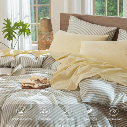Sheet Set 100% Washed Cotton Linen-Like Extra Deep Pocket Queen | Relaxed Linen-like Texture. Soft, Breathable & Lightweight Comfort. 15–19" Extra Deep Pocket with All-around Elastic