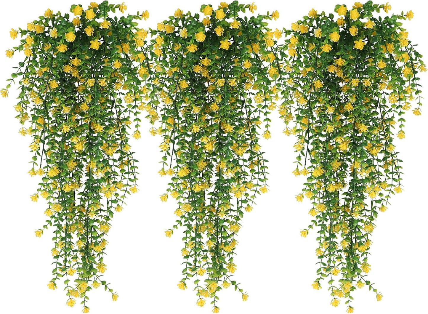 Outdoor Fake Hanging Plants,Draping Plant Vine,Faux Eucalyptus Leaf | 3Pcs,Yellow Fall Fake Trailing Hanging Flowers Faux Draping Greenery Spring Summer for Jungle Theme Party Wedding Decoration