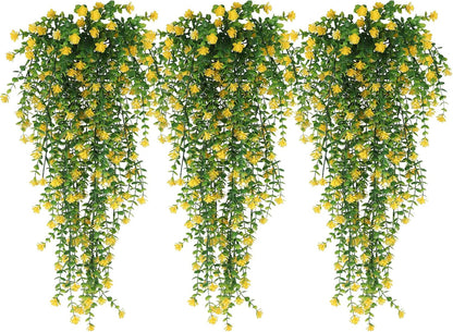 Outdoor Fake Hanging Plants,Draping Plant Vine,Faux Eucalyptus Leaf | 3Pcs,Yellow Fall Fake Trailing Hanging Flowers Faux Draping Greenery Spring Summer for Jungle Theme Party Wedding Decoration