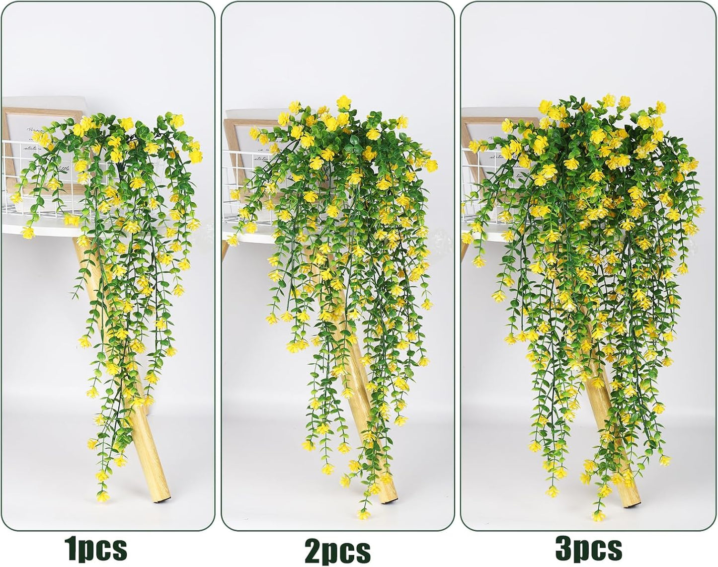 Outdoor Fake Hanging Plants,Draping Plant Vine,Faux Eucalyptus Leaf | 3Pcs,Yellow Fall Fake Trailing Hanging Flowers Faux Draping Greenery Spring Summer for Jungle Theme Party Wedding Decoration