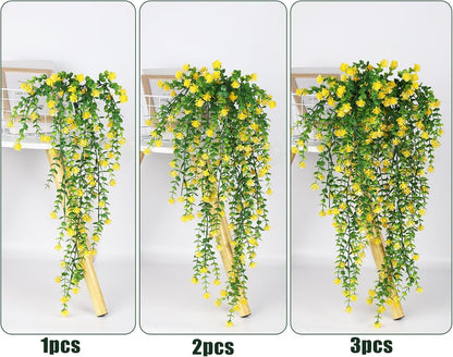 Outdoor Fake Hanging Plants,Draping Plant Vine,Faux Eucalyptus Leaf | 3Pcs,Yellow Fall Fake Trailing Hanging Flowers Faux Draping Greenery Spring Summer for Jungle Theme Party Wedding Decoration