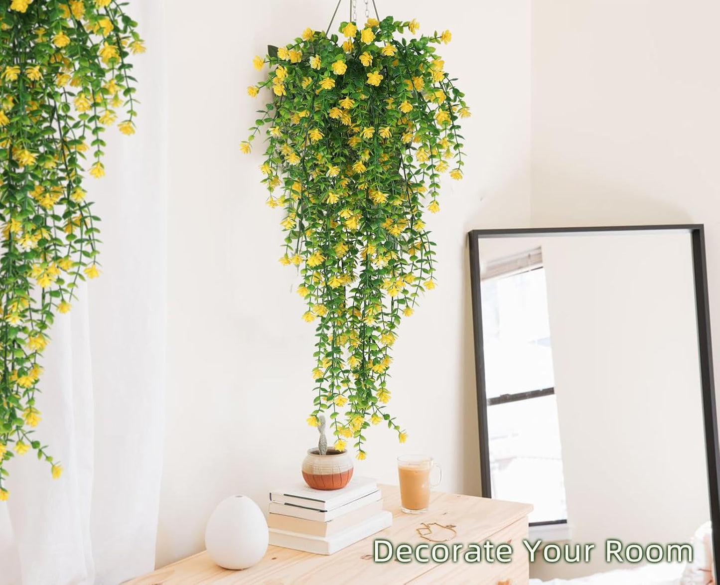 Outdoor Fake Hanging Plants,Draping Plant Vine,Faux Eucalyptus Leaf | 3Pcs,Yellow Fall Fake Trailing Hanging Flowers Faux Draping Greenery Spring Summer for Jungle Theme Party Wedding Decoration