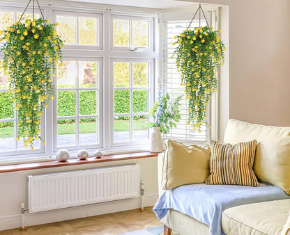 Outdoor Fake Hanging Plants,Draping Plant Vine,Faux Eucalyptus Leaf | 3Pcs,Yellow Fall Fake Trailing Hanging Flowers Faux Draping Greenery Spring Summer for Jungle Theme Party Wedding Decoration