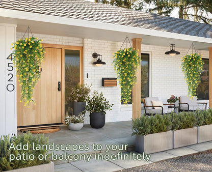 Outdoor Fake Hanging Plants,Draping Plant Vine,Faux Eucalyptus Leaf | 3Pcs,Yellow Fall Fake Trailing Hanging Flowers Faux Draping Greenery Spring Summer for Jungle Theme Party Wedding Decoration