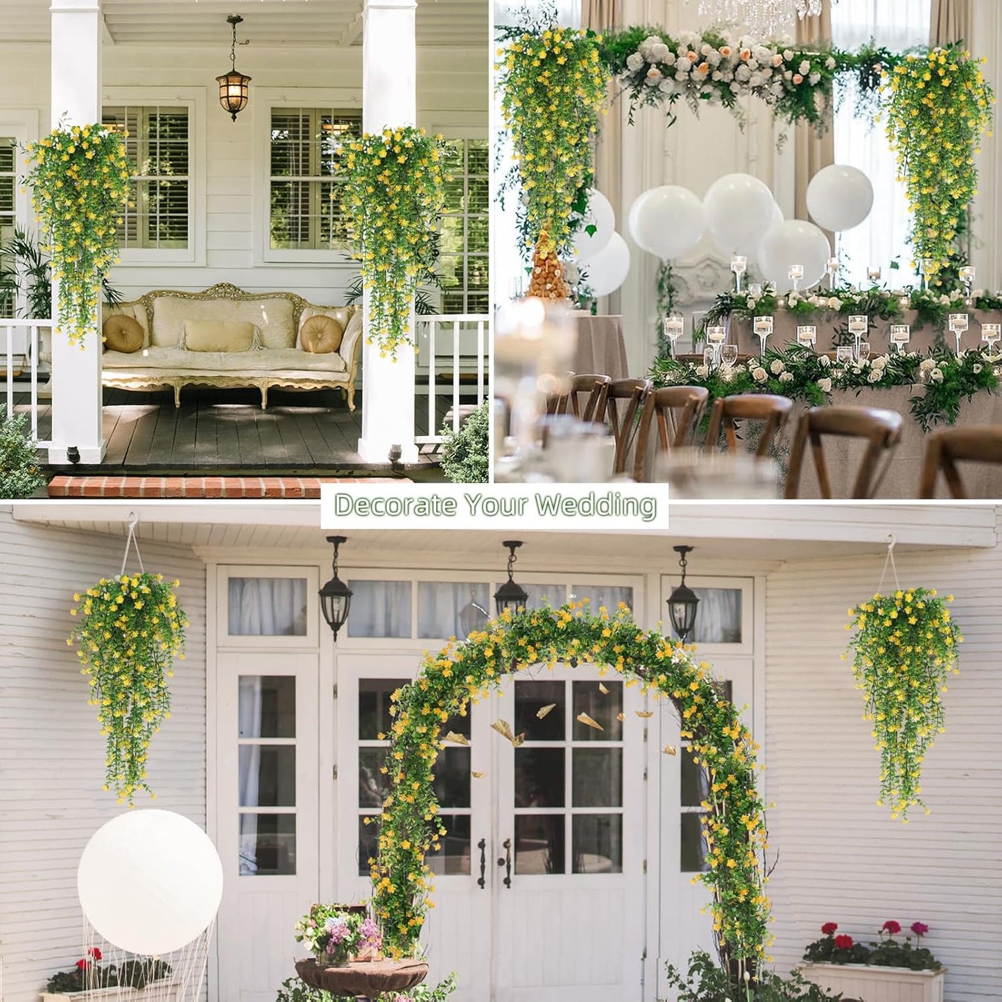 Outdoor Fake Hanging Plants,Draping Plant Vine,Faux Eucalyptus Leaf | 3Pcs,Yellow Fall Fake Trailing Hanging Flowers Faux Draping Greenery Spring Summer for Jungle Theme Party Wedding Decoration
