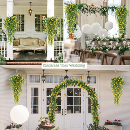 Outdoor Fake Hanging Plants,Draping Plant Vine,Faux Eucalyptus Leaf | 3Pcs,Yellow Fall Fake Trailing Hanging Flowers Faux Draping Greenery Spring Summer for Jungle Theme Party Wedding Decoration