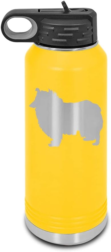 Collie Laser Engraved Water Bottle Customizable Polar Camel Stainless Steel with Straw - Dog Canine pet Yellow 32 oz