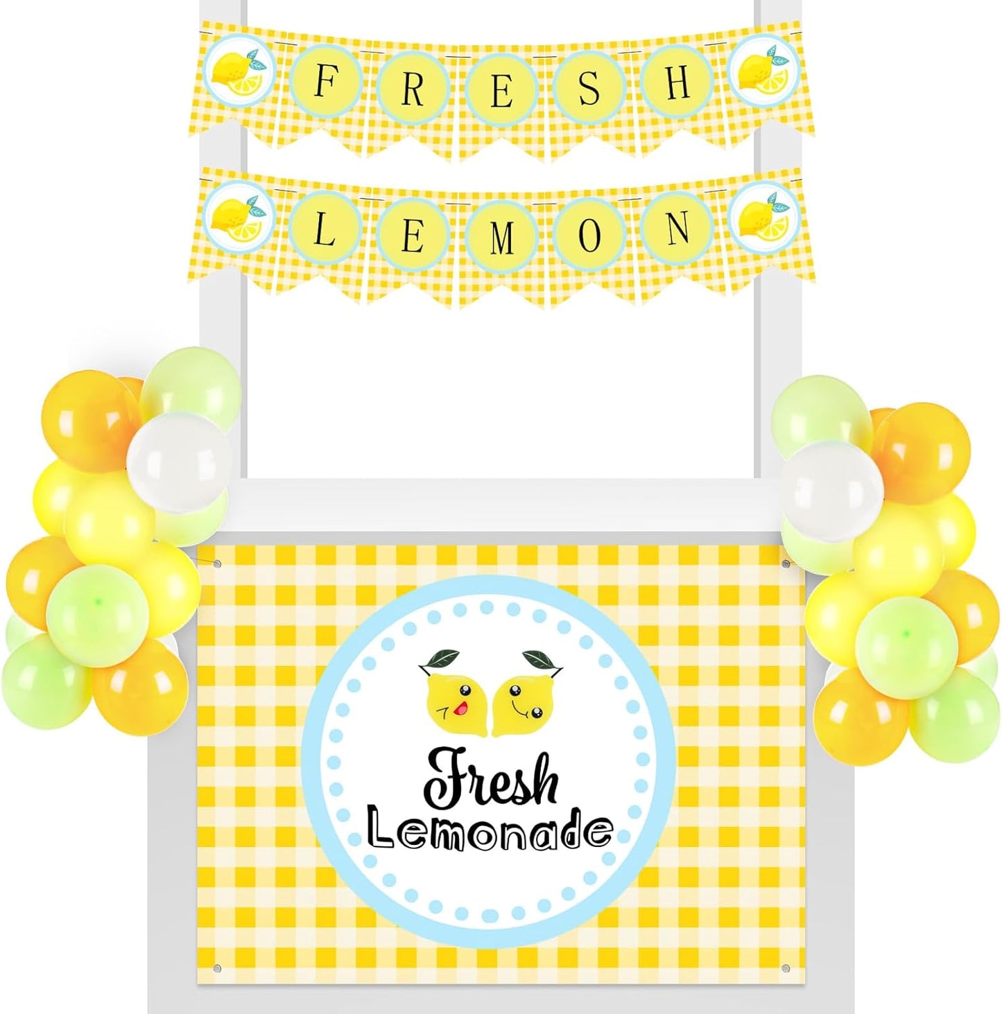 43 Pcs Lemonade Stand Supplies 45" x 31" Tablecloth, 2 Fresh Lemon Garland, 40 Balloons for Fresh Squeezed Lemonade Stand Decorations Kit Summer Picnic Lemon Birthday Party(Yellow,Check)