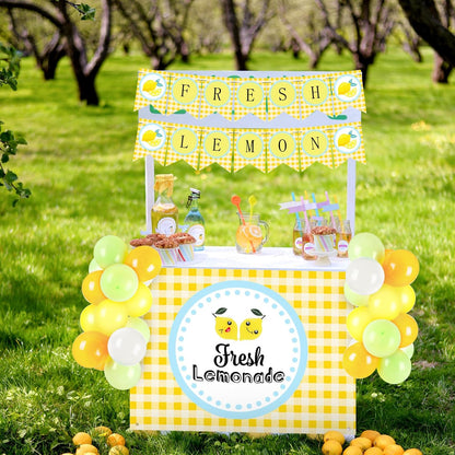 43 Pcs Lemonade Stand Supplies 45" x 31" Tablecloth, 2 Fresh Lemon Garland, 40 Balloons for Fresh Squeezed Lemonade Stand Decorations Kit Summer Picnic Lemon Birthday Party(Yellow,Check)