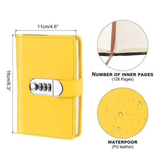 PATIKIL A6 Diary with Lock, Journal with Lock Cute Journaling Leather Notebook Journal 128 Pages Diary with Pen Slot Card Slot Waterproof for Women Gifts Men, Yellow