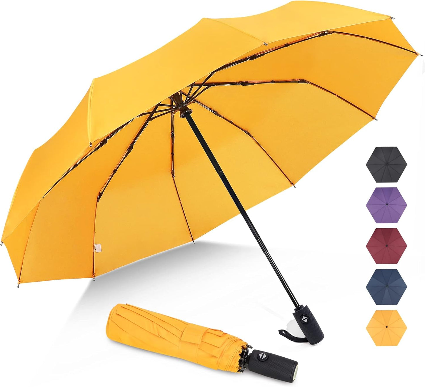 Travel Umbrella Compact - 10 Ribs Portable Collapsible Umbrellas for Rain Windproof - Paraguas Automatic Small Folding Umbrella Lightweight Packable Umbrella for Women Men