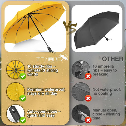 Travel Umbrella Compact - 10 Ribs Portable Collapsible Umbrellas for Rain Windproof - Paraguas Automatic Small Folding Umbrella Lightweight Packable Umbrella for Women Men