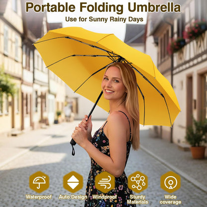 Travel Umbrella Compact - 10 Ribs Portable Collapsible Umbrellas for Rain Windproof - Paraguas Automatic Small Folding Umbrella Lightweight Packable Umbrella for Women Men