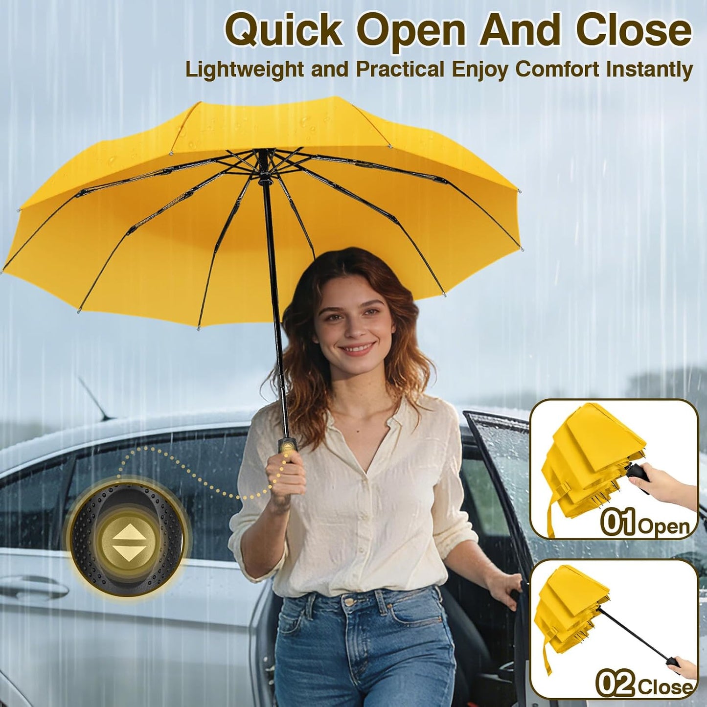 Travel Umbrella Compact - 10 Ribs Portable Collapsible Umbrellas for Rain Windproof - Paraguas Automatic Small Folding Umbrella Lightweight Packable Umbrella for Women Men