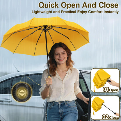 Travel Umbrella Compact - 10 Ribs Portable Collapsible Umbrellas for Rain Windproof - Paraguas Automatic Small Folding Umbrella Lightweight Packable Umbrella for Women Men