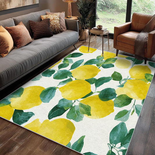 Lemon Throw Rug for Entryway, Washable Non Slip, 2x3 Small Indoor Doormat Farmhouse Fruit Design for Bedroom Kitchen, Lemon Home Decor Door Mat, Low Pile Soft