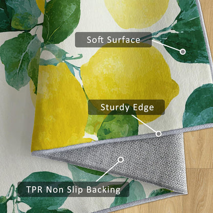 Lemon Throw Rug for Entryway, Washable Non Slip, 2x3 Small Indoor Doormat Farmhouse Fruit Design for Bedroom Kitchen, Lemon Home Decor Door Mat, Low Pile Soft