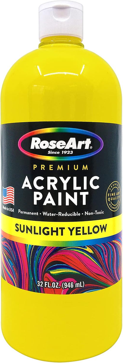 RoseArt Acrylic Paint Sunlight Yellow 32oz Bottle, Acrylic Paint for School Projects, Arts & Crafts, Drawing & Painting