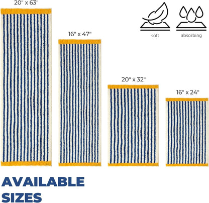 GIB Bathroom Rugs Mat 24" x 16", Extra Soft Absorbent Plush Fluffy Bath Rugs, Non-Slip Washable Bath Mats for Bathroom Floor Shower Home Decor Accessories, Blue & White Striped with Yellow Accents