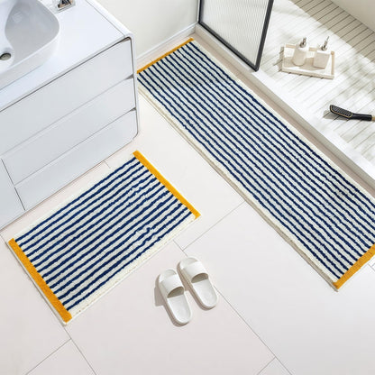 GIB Bathroom Rugs Mat 24" x 16", Extra Soft Absorbent Plush Fluffy Bath Rugs, Non-Slip Washable Bath Mats for Bathroom Floor Shower Home Decor Accessories, Blue & White Striped with Yellow Accents