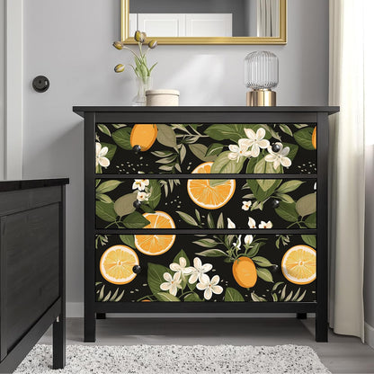 Lemon Wallpaper Stick and Peel Black Lemon Flowers Wall Mural Self Adhesive Removable Citrus Fruit Wallpaper for Kitchen Powder Room 17.7''x118'' Prepasted Art Wall Deco for Bedroom Bathroom