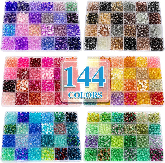 XSEINO About 1200PCS 6mm Glass Beads Bracelet Making Kit,24 Assorted Warm Yellow Wilt Series Colorful Crystal Beads for Bracelet and Jewelry Making and DIY Crafts,Friendship Bracelets