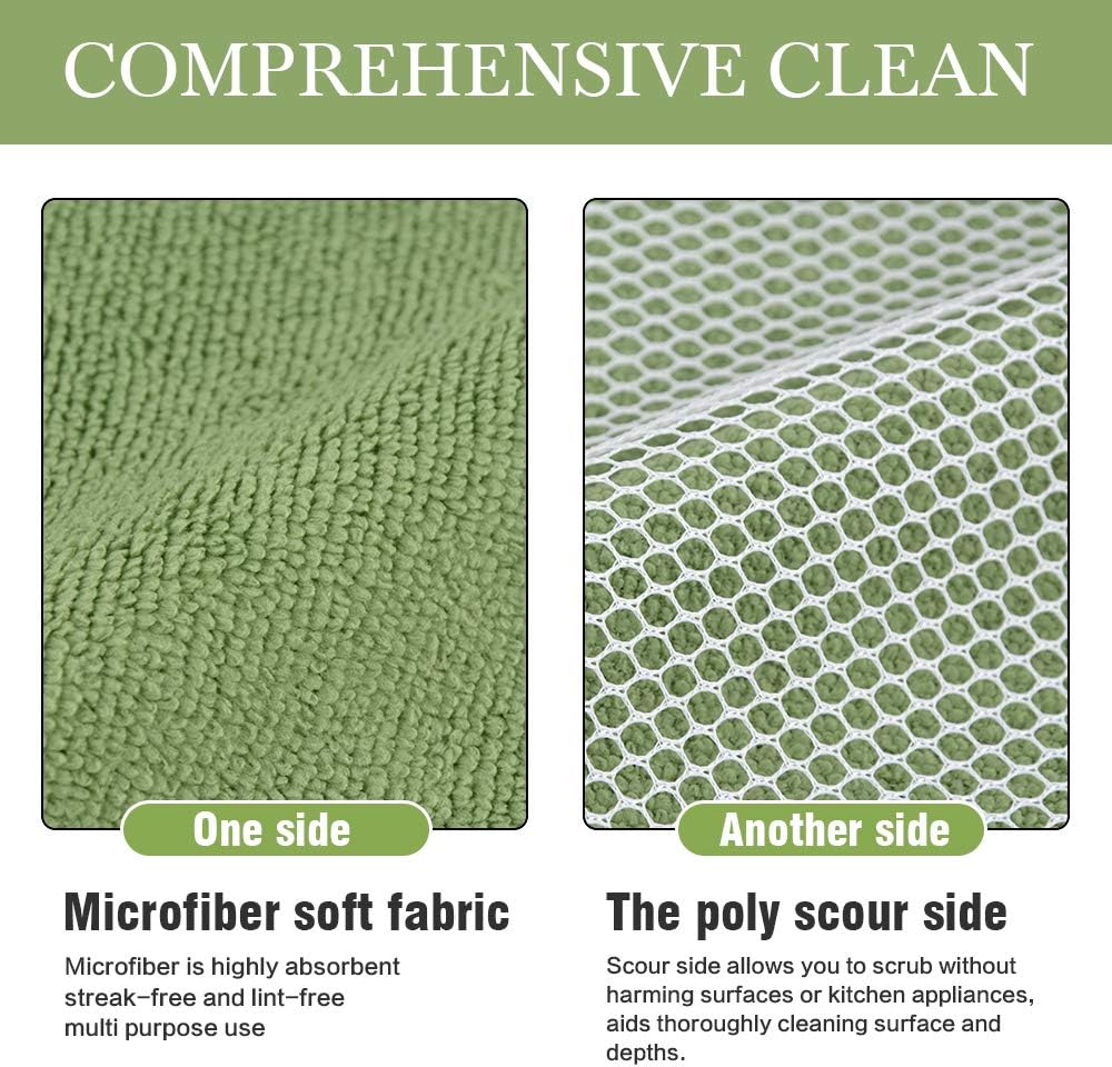 Microfiber Dish Cloth Towels with Poly Scour Side Best Kitchen Cleaning Cloths Rags 12"x12" 5 Pack 5 Color Assorted (Pink+Blue+White+Yellow+Green)