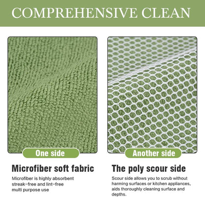 Microfiber Dish Cloth Towels with Poly Scour Side Best Kitchen Cleaning Cloths Rags 12"x12" 5 Pack 5 Color Assorted (Pink+Blue+White+Yellow+Green)