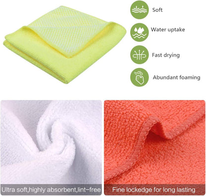 Microfiber Dish Cloth Towels with Poly Scour Side Best Kitchen Cleaning Cloths Rags 12"x12" 5 Pack 5 Color Assorted (Pink+Blue+White+Yellow+Green)