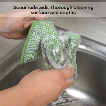 Microfiber Dish Cloth Towels with Poly Scour Side Best Kitchen Cleaning Cloths Rags 12"x12" 5 Pack 5 Color Assorted (Pink+Blue+White+Yellow+Green)