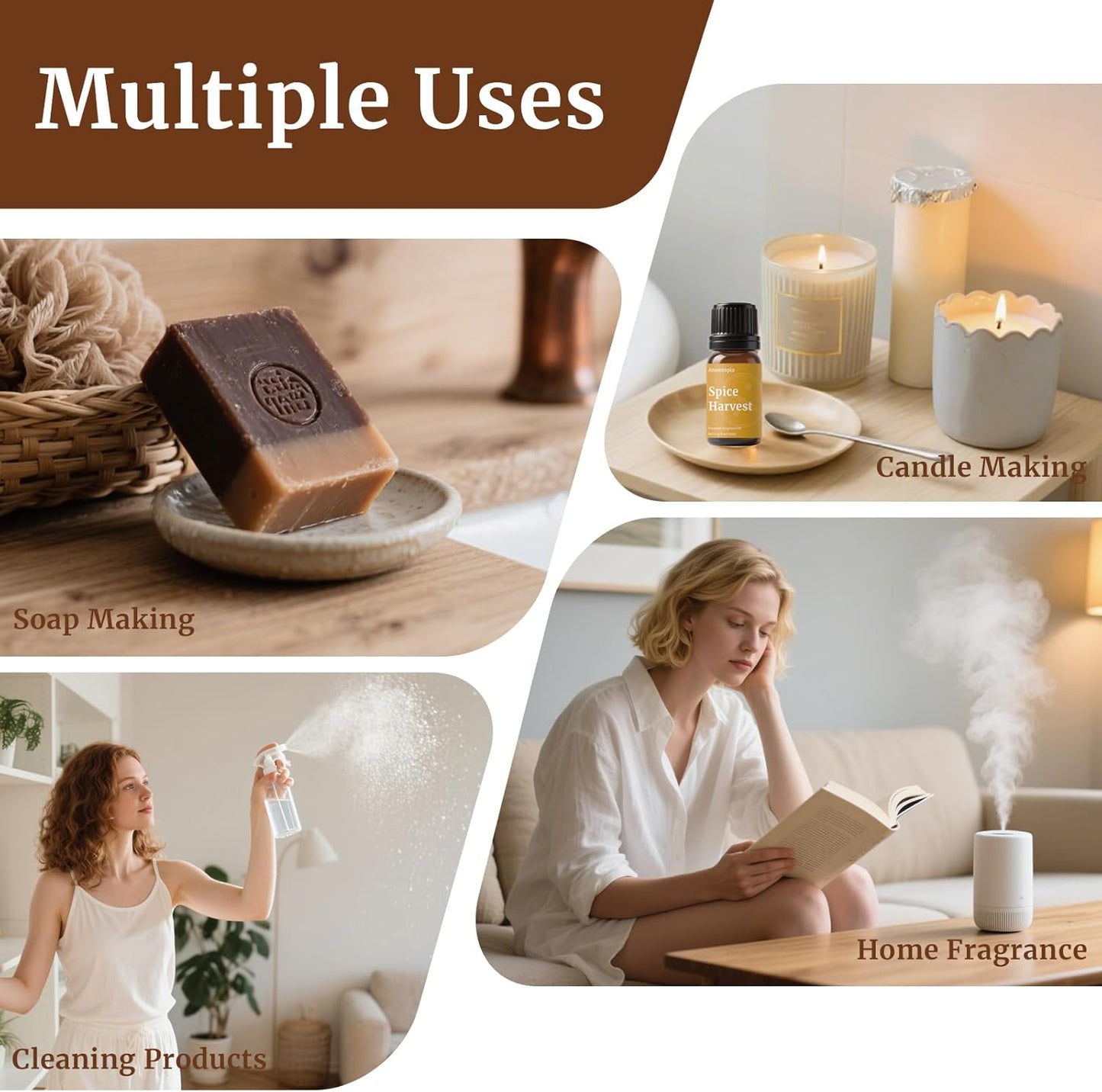 Diffuser Fragrance Oils, Essential Oils for Diffusers for Home, 6x10ml Fresh Home Set, Clean Scents for Candle Soap Making, Dryer Ball, Fresh Linen, Crisp Breeze, Fresh Laundry, Lemon