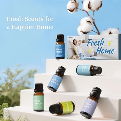 Diffuser Fragrance Oils, Essential Oils for Diffusers for Home, 6x10ml Fresh Home Set, Clean Scents for Candle Soap Making, Dryer Ball, Fresh Linen, Crisp Breeze, Fresh Laundry, Lemon