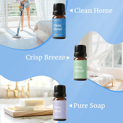 Diffuser Fragrance Oils, Essential Oils for Diffusers for Home, 6x10ml Fresh Home Set, Clean Scents for Candle Soap Making, Dryer Ball, Fresh Linen, Crisp Breeze, Fresh Laundry, Lemon