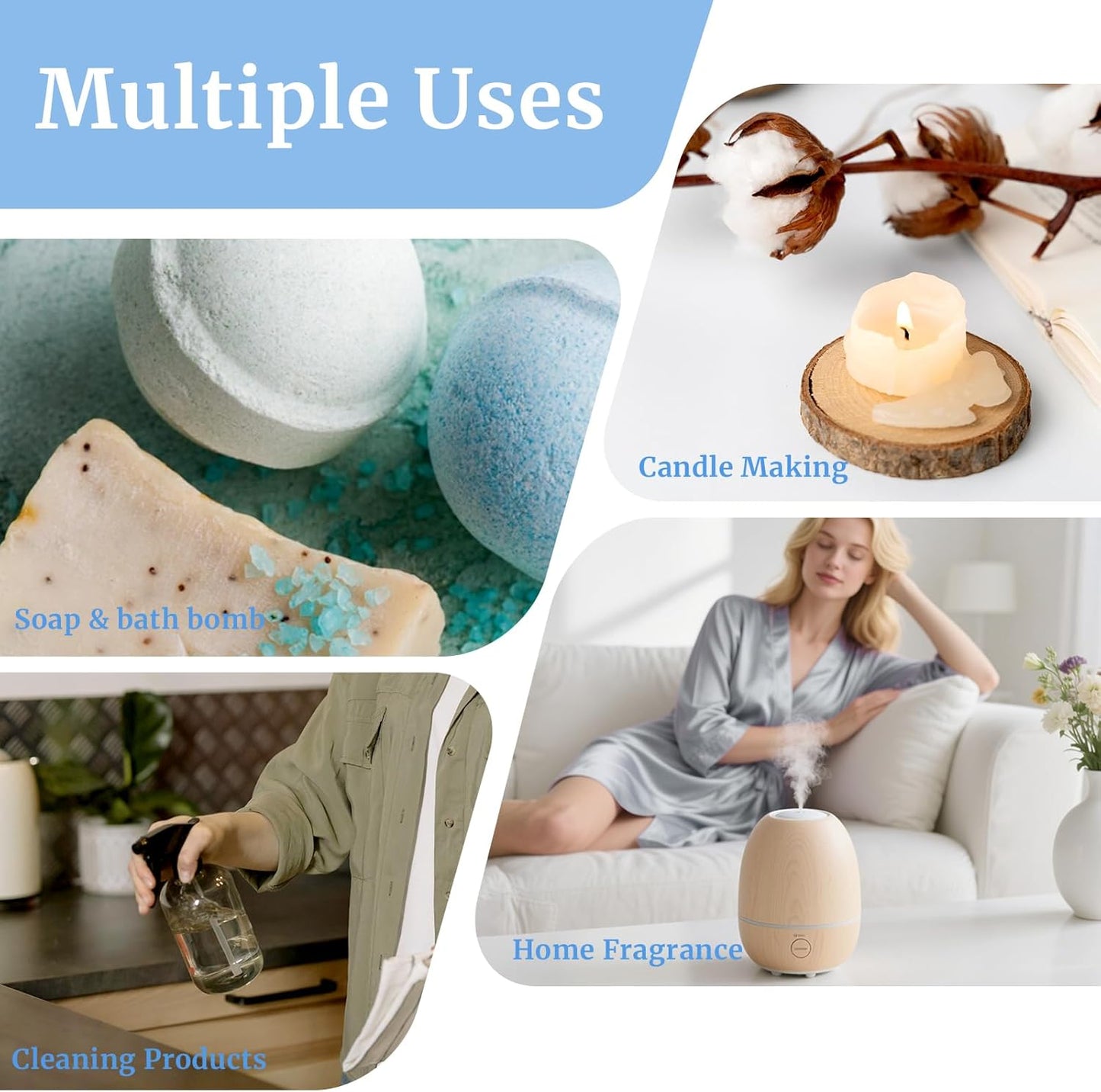 Diffuser Fragrance Oils, Essential Oils for Diffusers for Home, 6x10ml Fresh Home Set, Clean Scents for Candle Soap Making, Dryer Ball, Fresh Linen, Crisp Breeze, Fresh Laundry, Lemon