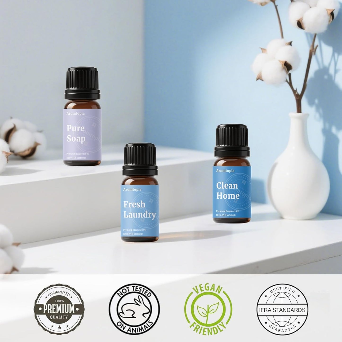 Diffuser Fragrance Oils, Essential Oils for Diffusers for Home, 6x10ml Fresh Home Set, Clean Scents for Candle Soap Making, Dryer Ball, Fresh Linen, Crisp Breeze, Fresh Laundry, Lemon