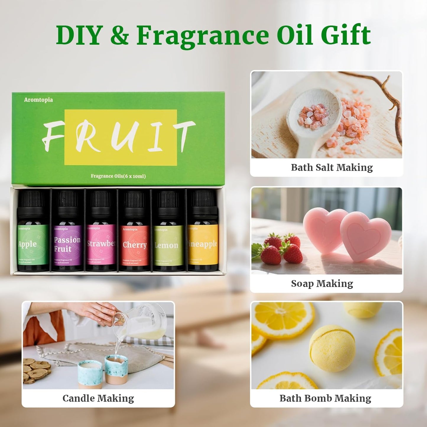 Diffuser Fragrance Oils, Essential Oils for Diffusers for Home, 6x10ml Fresh Home Set, Clean Scents for Candle Soap Making, Dryer Ball, Fresh Linen, Crisp Breeze, Fresh Laundry, Lemon