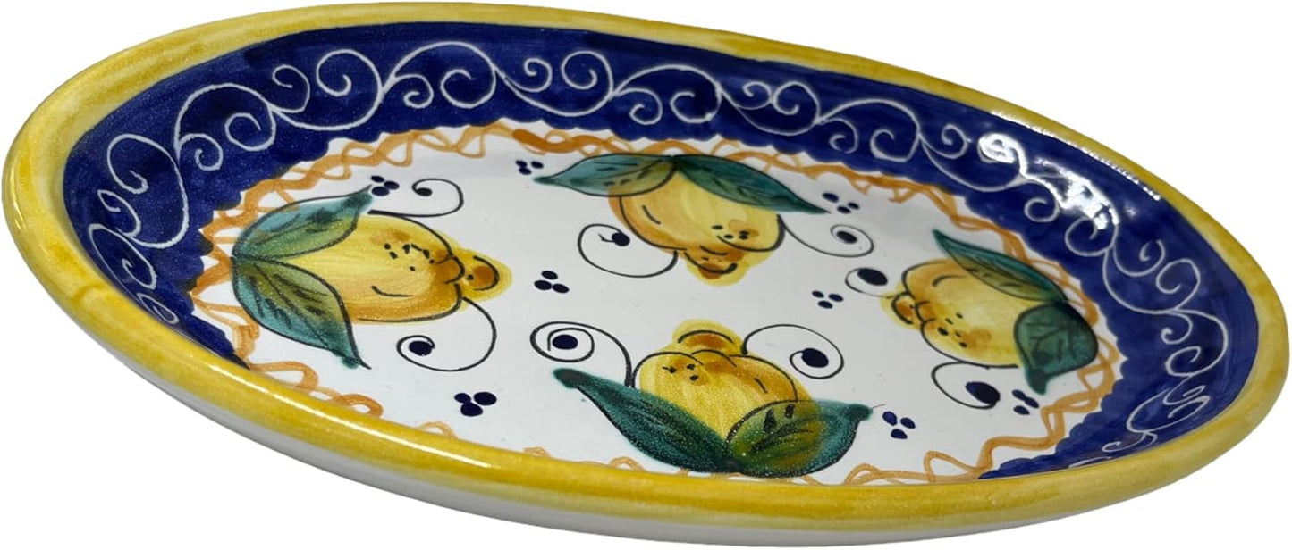 Ceramic Oval Platter Appetizer Plate Oval Tray Decor with Lemons Pottery Made in Italy Italian Decor Gift