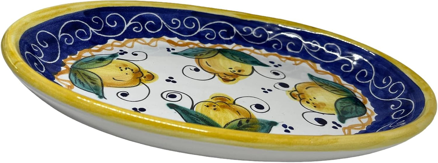 Ceramic Oval Platter Appetizer Plate Oval Tray Decor with Lemons Pottery Made in Italy Italian Decor Gift