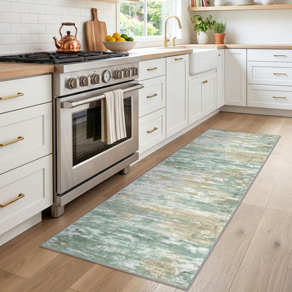 Modern Abstract Runners for Hallways 2x6 Washable Rug Runner Non-Slip Soft Striped Kitchen Runner Rug, Light Green Yellow Print Carpet Runner for Entryway Bathroom Laundry Room Foyer