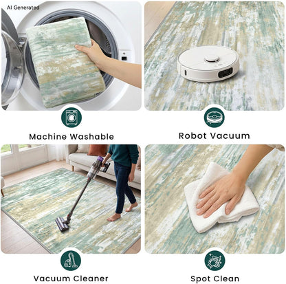 Modern Abstract Runners for Hallways 2x6 Washable Rug Runner Non-Slip Soft Striped Kitchen Runner Rug, Light Green Yellow Print Carpet Runner for Entryway Bathroom Laundry Room Foyer