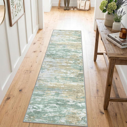 Modern Abstract Runners for Hallways 2x6 Washable Rug Runner Non-Slip Soft Striped Kitchen Runner Rug, Light Green Yellow Print Carpet Runner for Entryway Bathroom Laundry Room Foyer