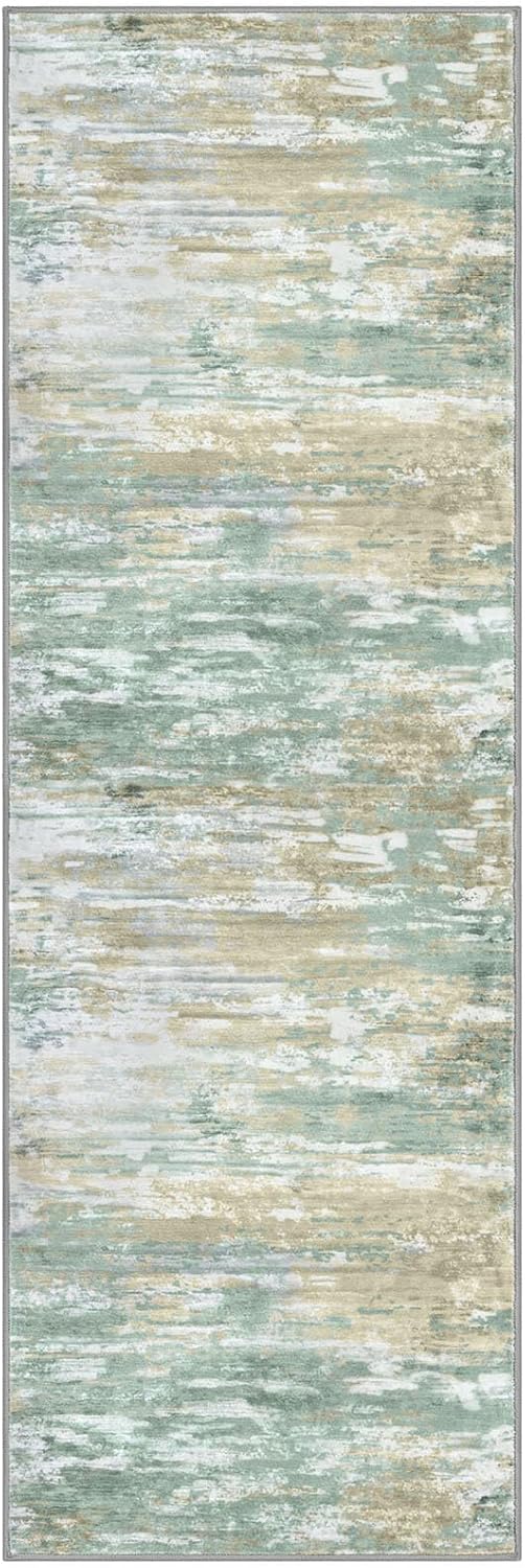 Modern Abstract Runners for Hallways 2x6 Washable Rug Runner Non-Slip Soft Striped Kitchen Runner Rug, Light Green Yellow Print Carpet Runner for Entryway Bathroom Laundry Room Foyer