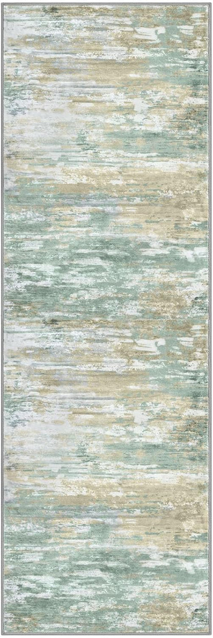 Modern Abstract Runners for Hallways 2x6 Washable Rug Runner Non-Slip Soft Striped Kitchen Runner Rug, Light Green Yellow Print Carpet Runner for Entryway Bathroom Laundry Room Foyer
