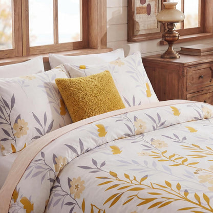 100% Cotton Duvet Cover Set King Size, Yellow Floral Bedding Set 3 Pcs Reversible Lightweight Comforter Cover for All Season(King, Yellow Botanical)