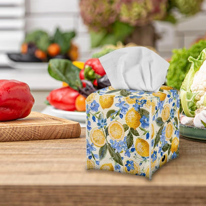 Hinthatall Lemon Tissue Box Cover Leaf Square Leather Tissue Holder Decorative Facial Tissue Cube Paper Cover Case Organizer for Bathroom Night Stands Desk Tabletop Living Room Home