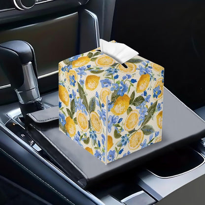 Hinthatall Lemon Tissue Box Cover Leaf Square Leather Tissue Holder Decorative Facial Tissue Cube Paper Cover Case Organizer for Bathroom Night Stands Desk Tabletop Living Room Home